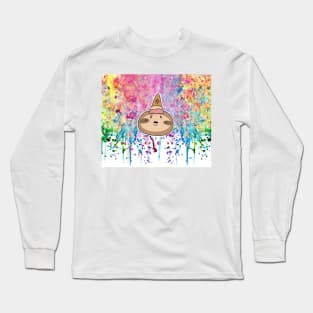 Icecream Cone Sloth Face Rainbow Paint drip Long Sleeve T-Shirt